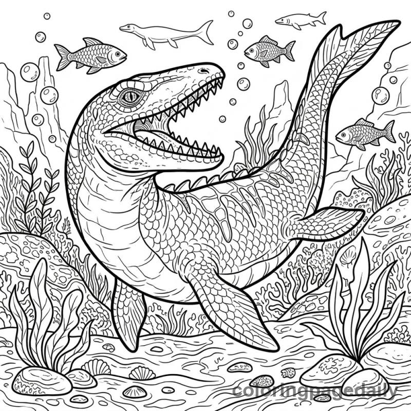 Mosasaurus Underwater Swim - Colored reference example