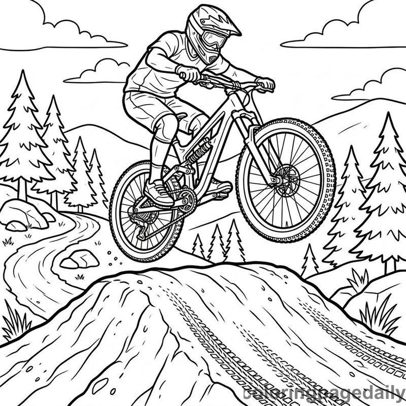 Mountain Biker Jumping High - Daily printable coloring page in Sports category