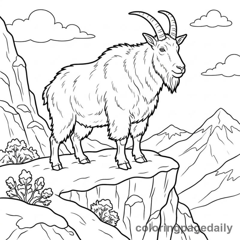 Mountain Goat Winter Cliff - Daily printable coloring page in Winter and Snow Season category