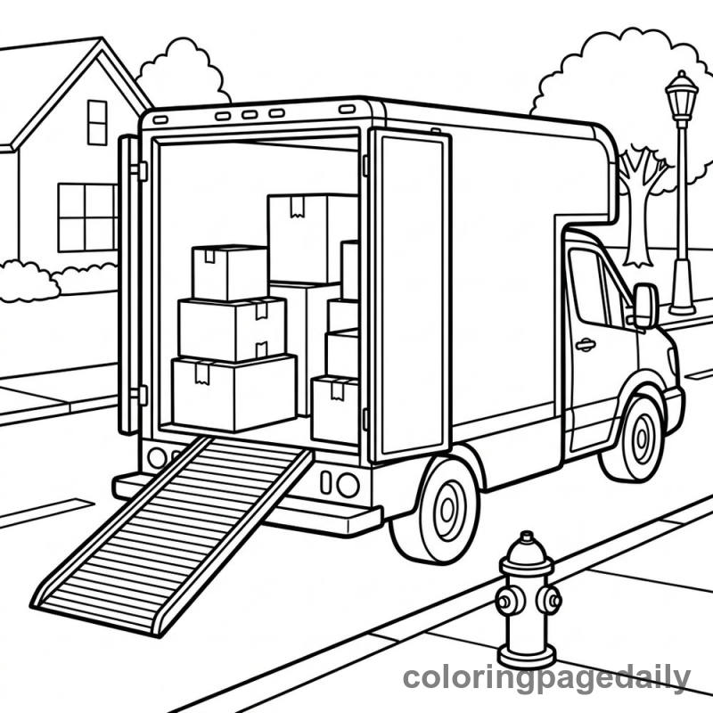 Moving Van Loading - Daily printable coloring page in Vehicle category