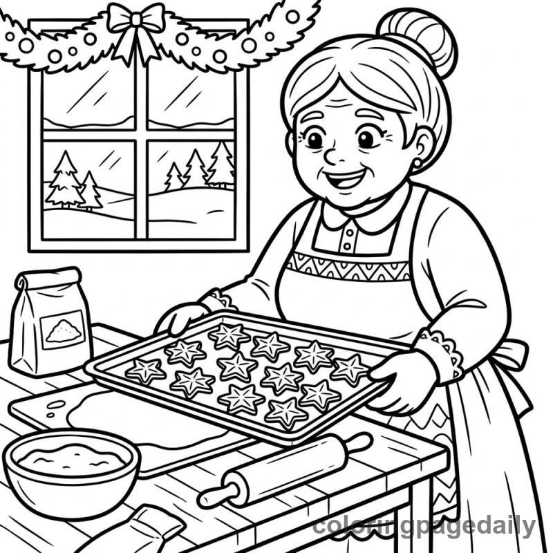 Mrs. Claus Baking Cookies - Colored reference example