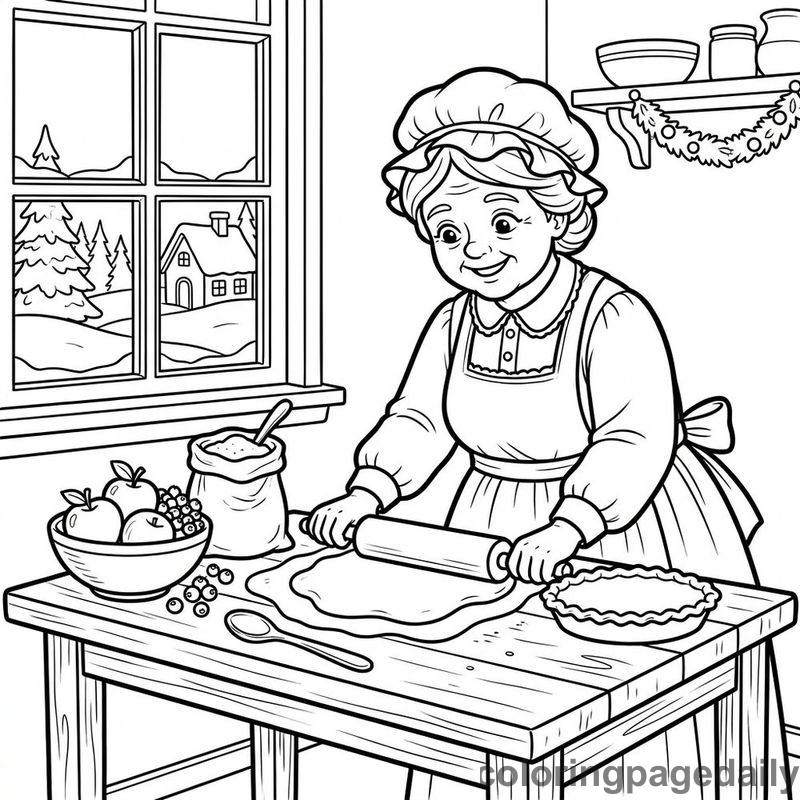 Mrs Claus Baking Pie - Colored reference example
