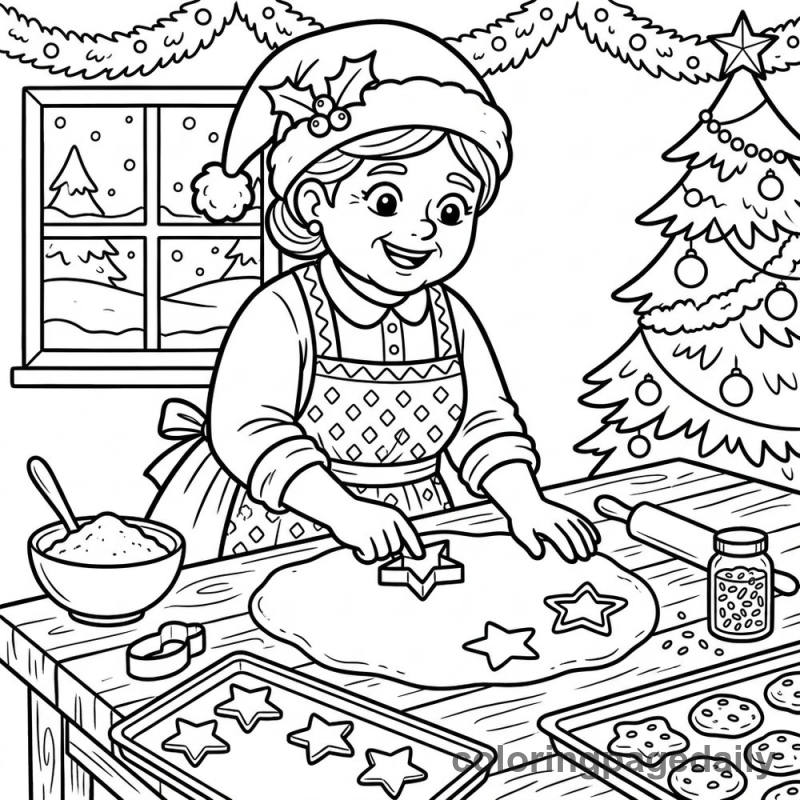 Mrs. Claus Baking Star Cookies - Colored reference example