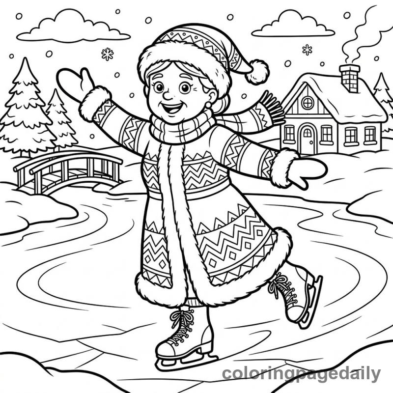 Mrs Claus Ice Skating - Colored reference example
