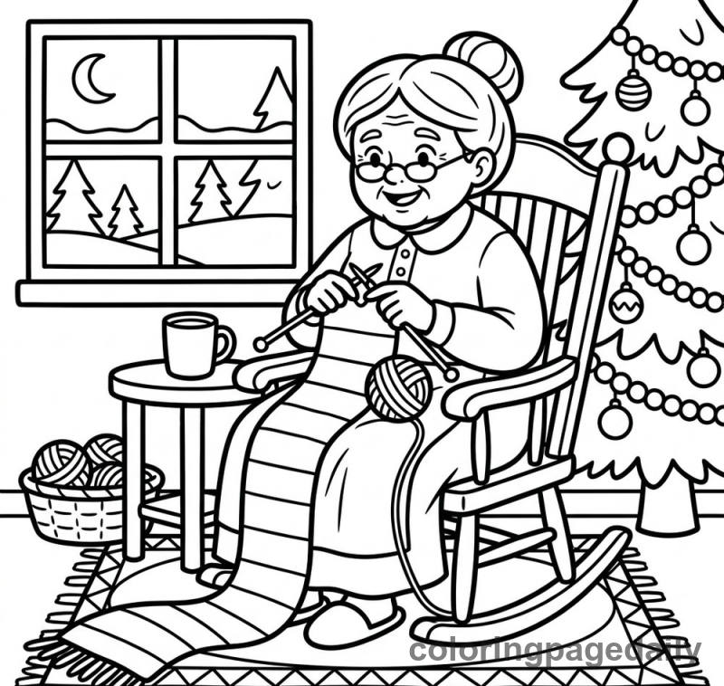 Mrs Claus Knitting - Colored reference example