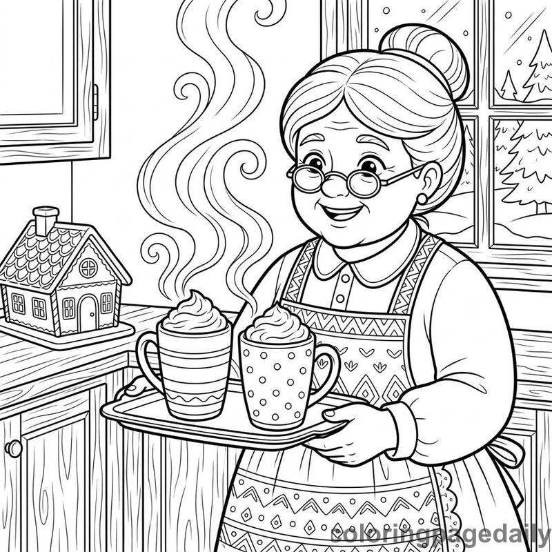 Mrs Claus Serving Cocoa - Colored reference example