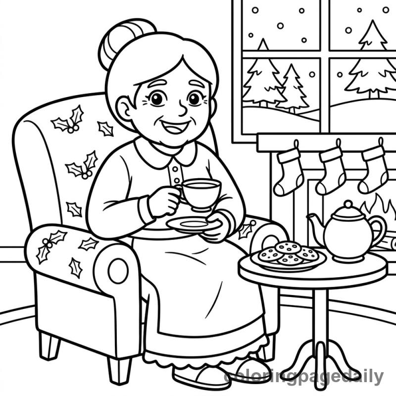 Mrs. Claus Tea Time - Colored reference example