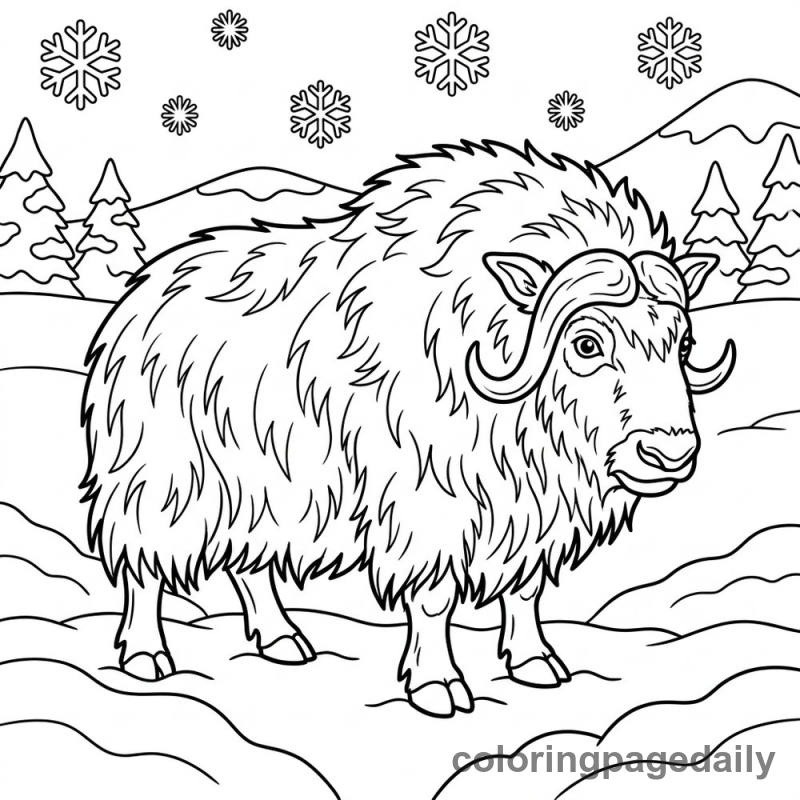 Musk Ox in Snow - Colored reference example