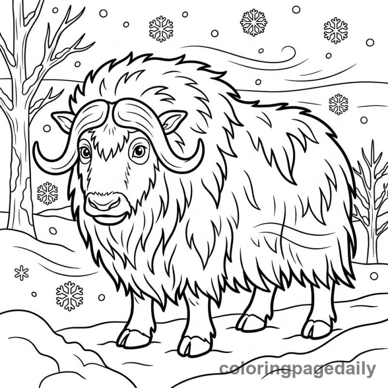 Musk Ox In Snow - Colored reference example