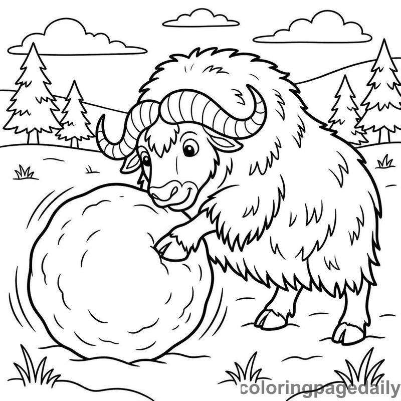 Musk Ox Pushing Snowball - Colored reference example