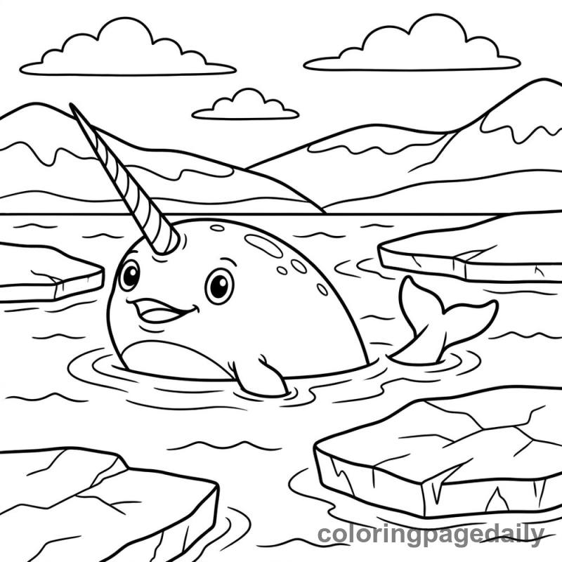 Narwhal Icy Adventure - Daily printable coloring page in Winter and Snow Season category
