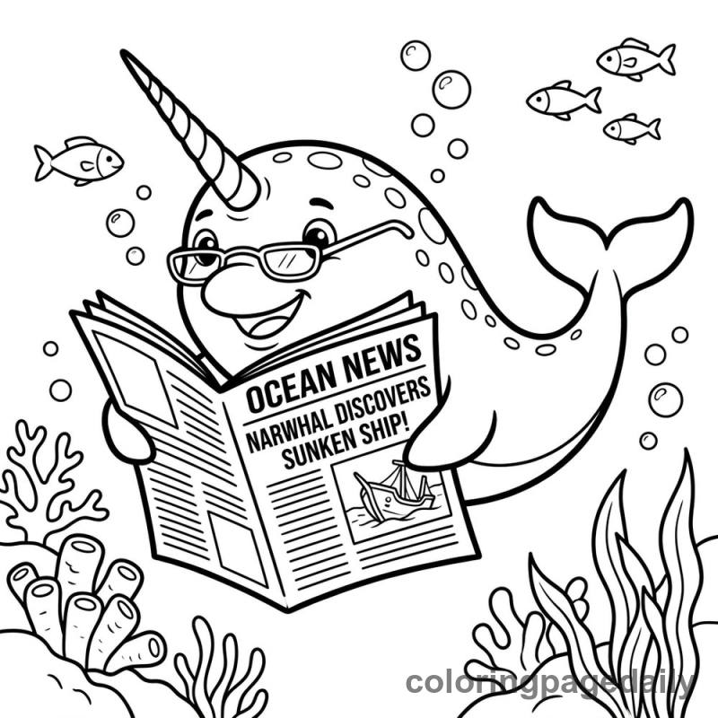 Narwhal Reading Newspaper - Colored reference example