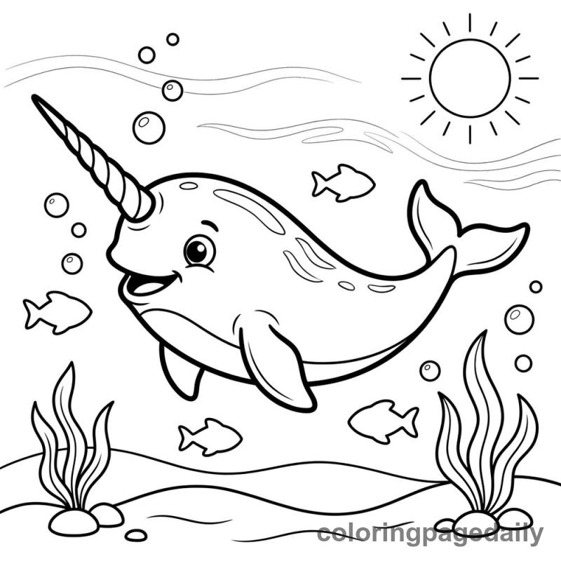 Narwhal Swimming Adventure - Colored reference example