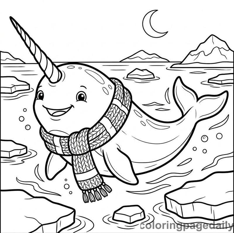 Narwhal Wearing Scarf - Colored reference example