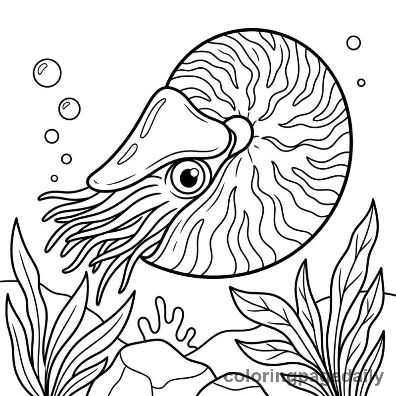 Nautilus Ocean Swimmer - Daily printable coloring page in Ocean and Underwater Life category
