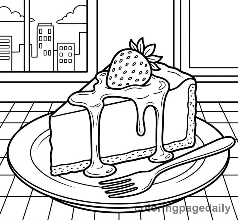 New York Cheesecake Slice - Daily printable coloring page in Food category