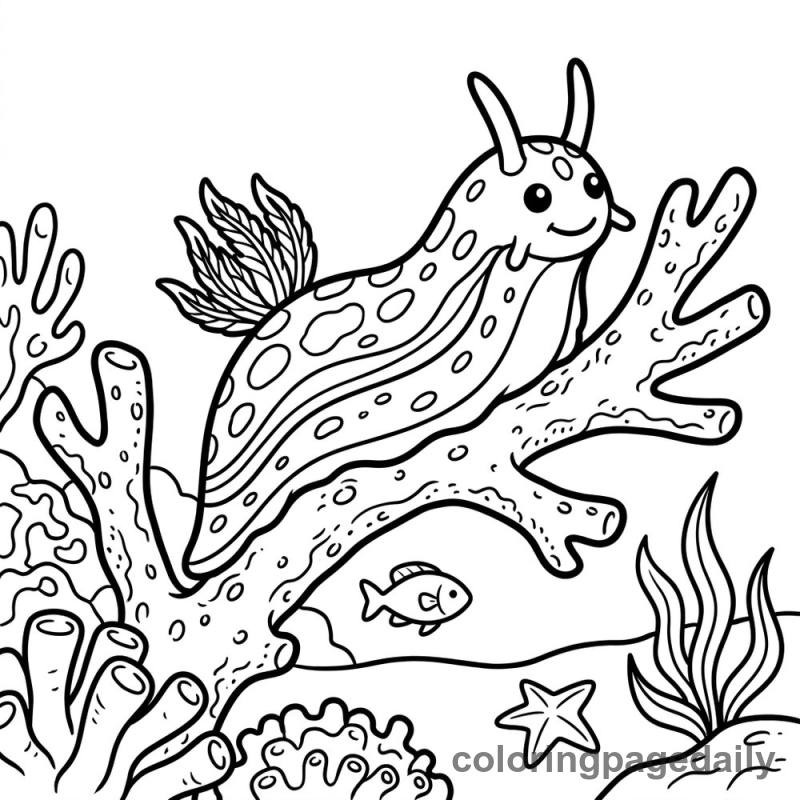 Nudibranch Exploring Coral Reef - Colored reference example