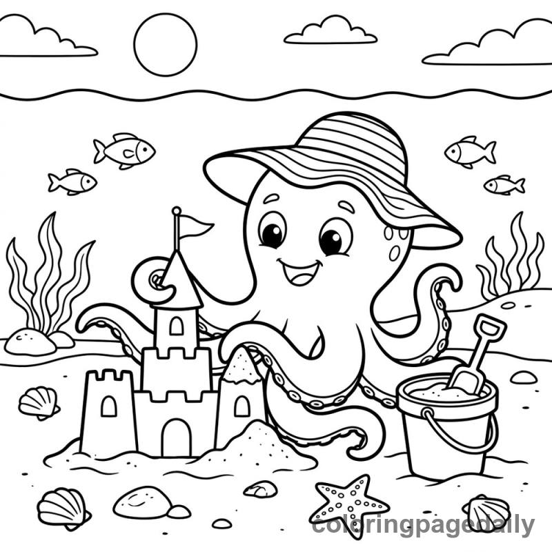 Octopus Building A Sandcastle - Colored reference example