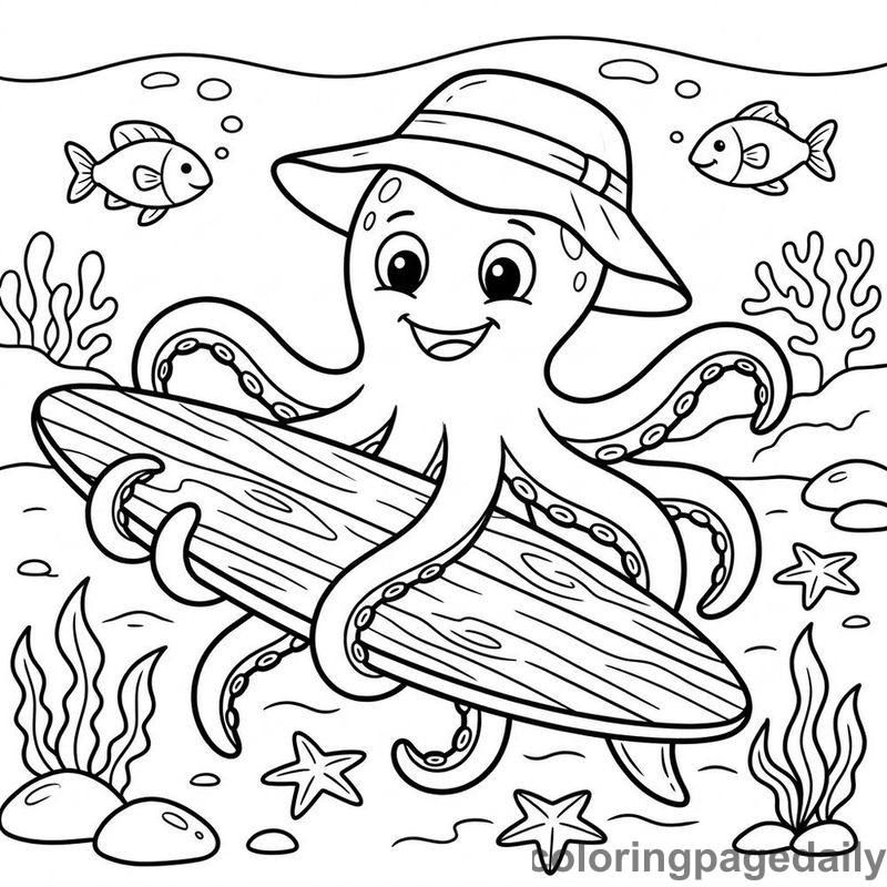 Octopus Holding A Paddleboard - Colored reference example