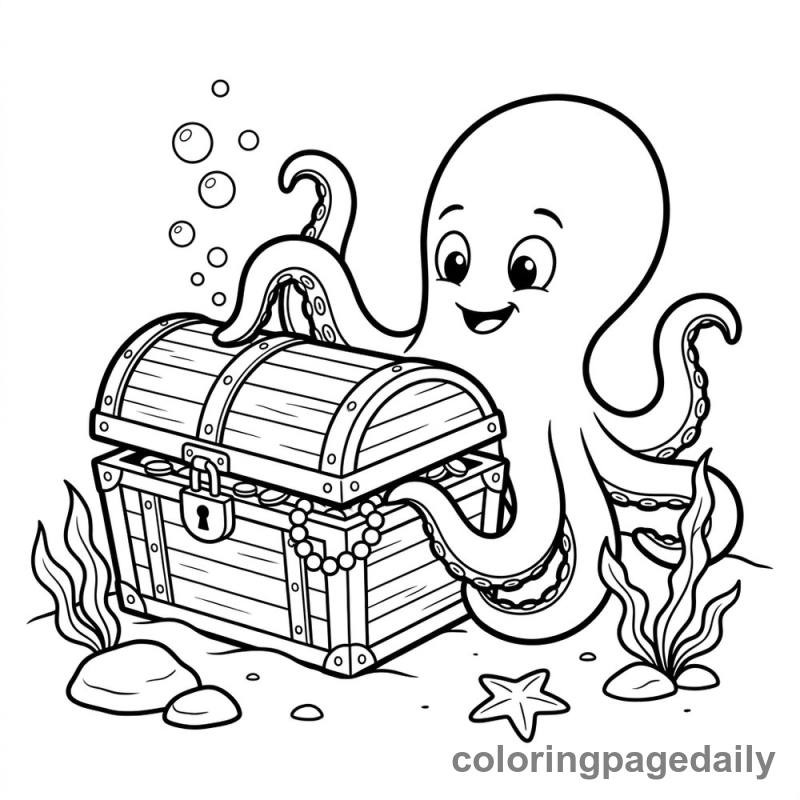 Octopus Opening a Treasure Chest - Colored reference example