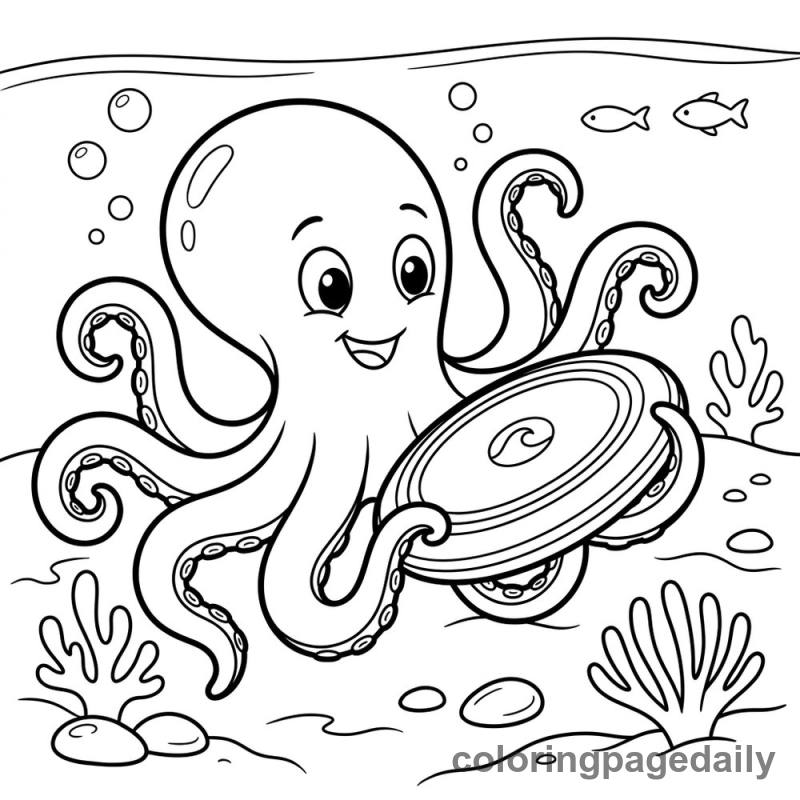 Octopus Playing Flying Disc - Colored reference example
