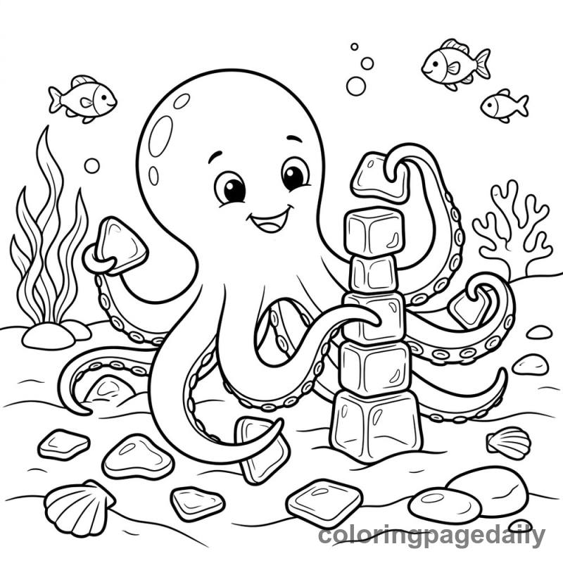 Octopus Stacking Sea Glass - Daily printable coloring page in Ocean and Underwater Life category