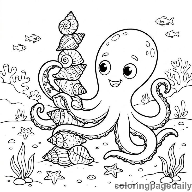 Octopus Stacking Seashell Tower - Colored reference example