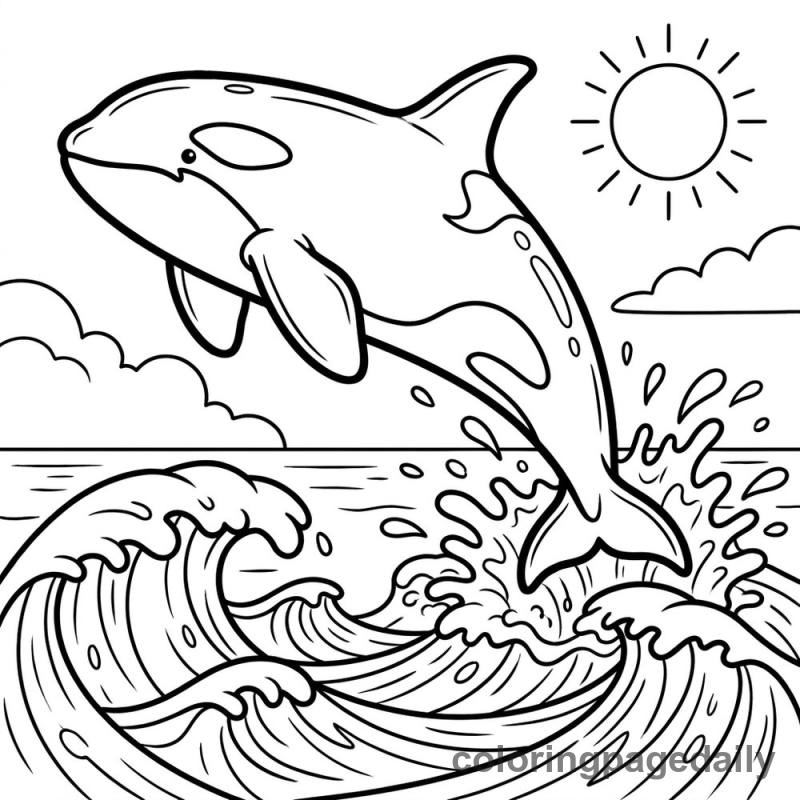 Orca Jumping Splash - Daily printable coloring page in Ocean and Underwater Life category