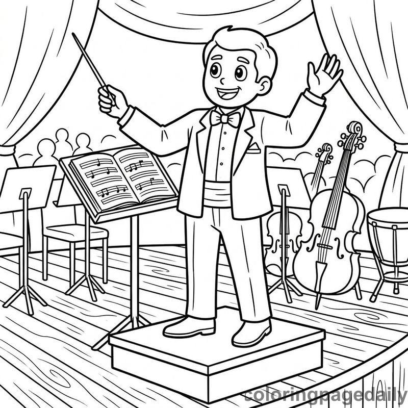Orchestra Conductor Directing Music - Colored reference example