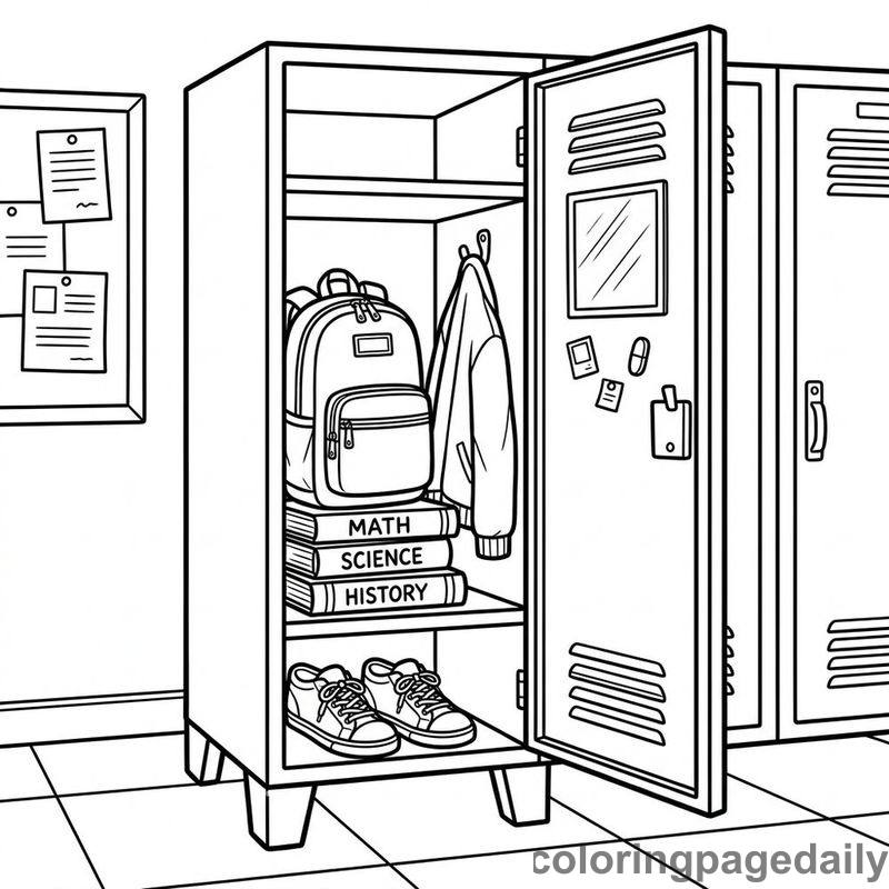 Organized Open School Locker - Colored reference example