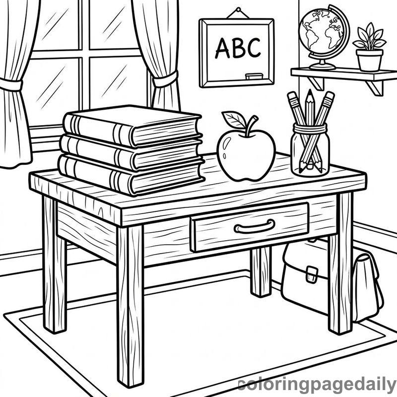 Organized School Desk Supplies - Colored reference example