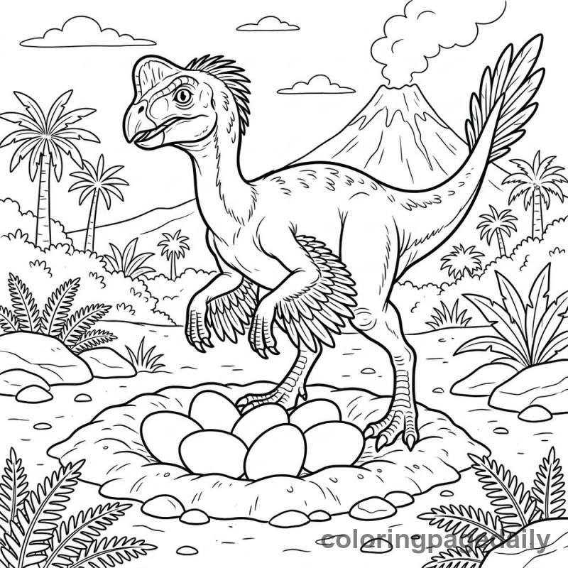 Oviraptor Guarding Eggs - Colored reference example