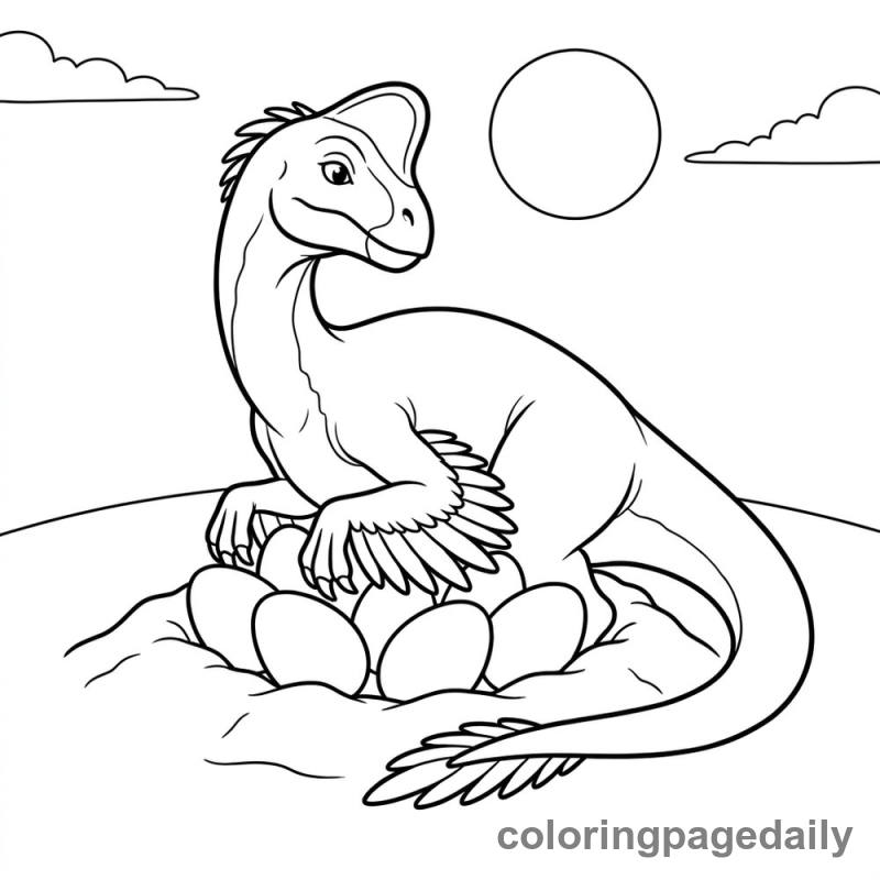 Oviraptor Guarding Eggs - Daily printable coloring page in Dinosaur category