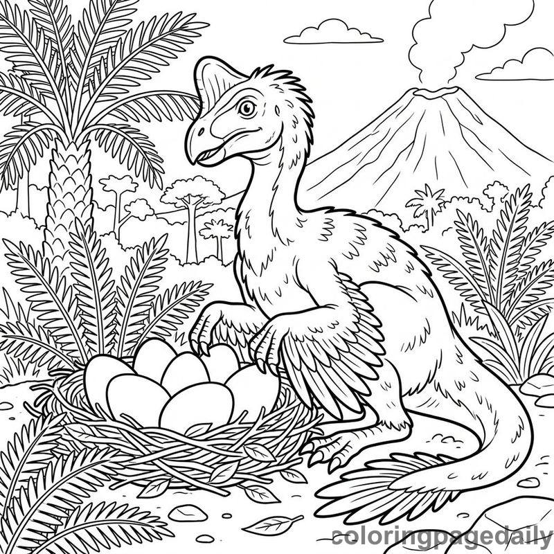 Oviraptor Guarding Nest - Colored reference example