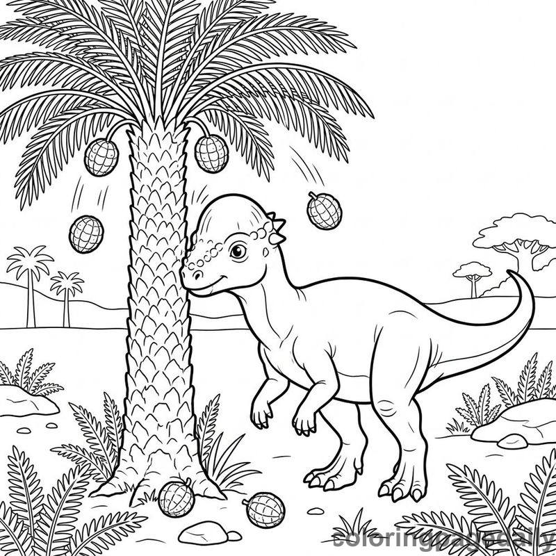 Pachycephalosaurus Bumping Cycad Tree - Colored reference example