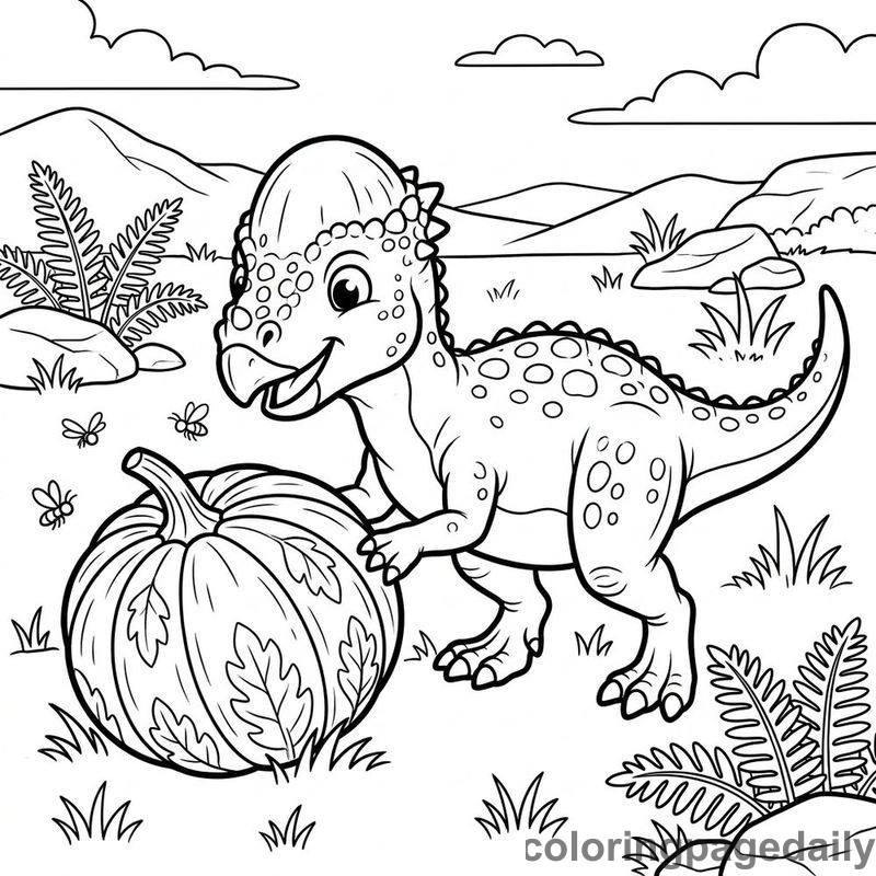 Pachycephalosaurus Rolling A Gourd - Colored reference example