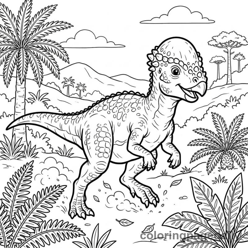 Pachycephalosaurus Running Playfully - Colored reference example