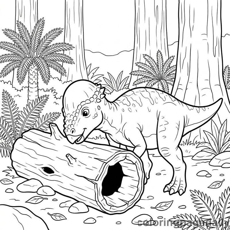 Pachycephalosaurus Tapping Hollow Log - Colored reference example