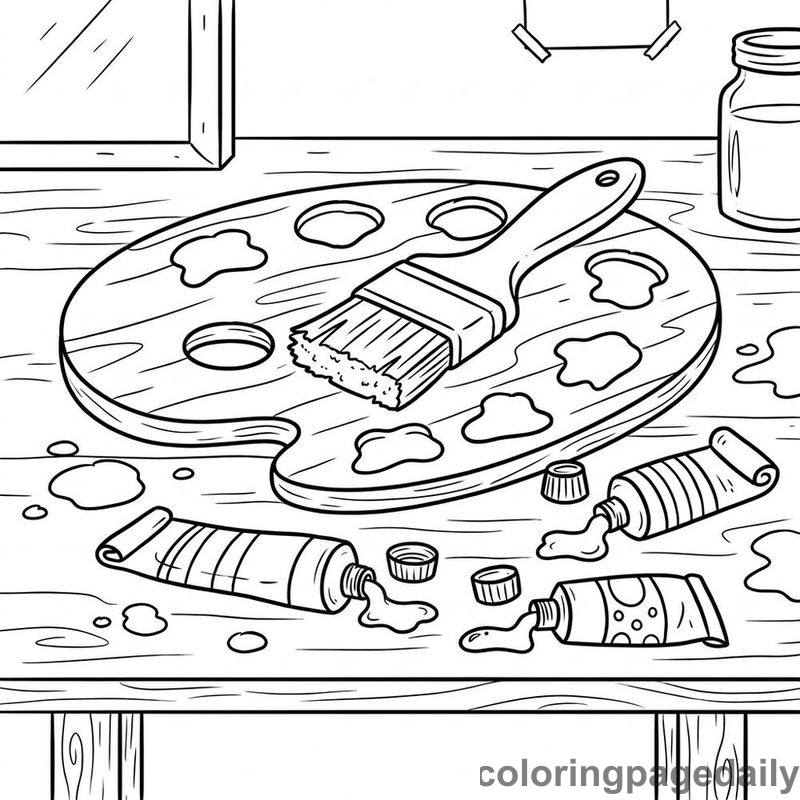 Painter Palette Resting On Desk - Daily printable coloring page in Music and Arts category