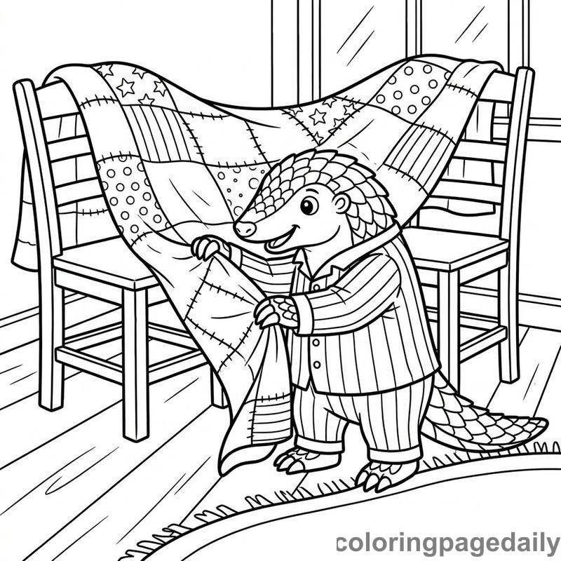 Pangolin Building Blanket Fort - Colored reference example