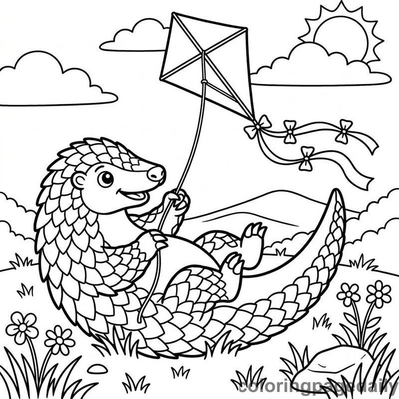 Pangolin Flying A Kite - Colored reference example