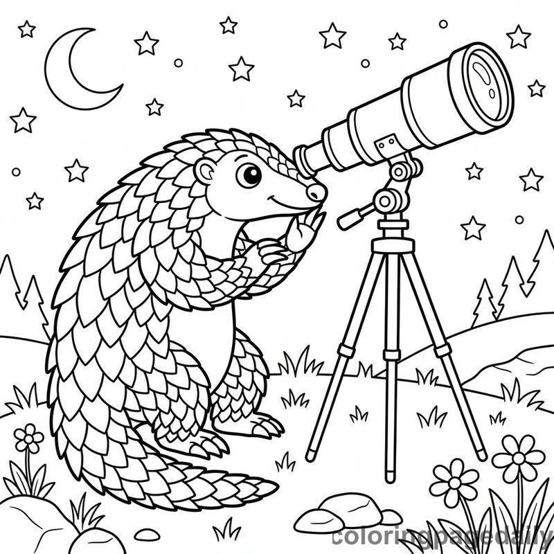 Pangolin Looking Through Telescope - Colored reference example