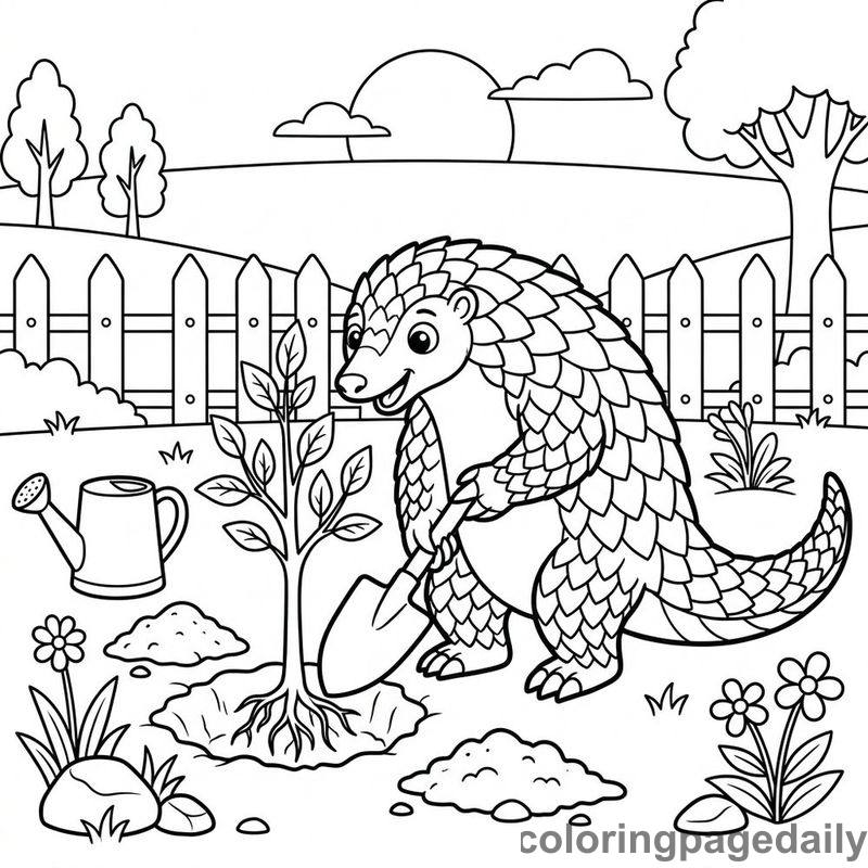Pangolin Planting Tree - Colored reference example