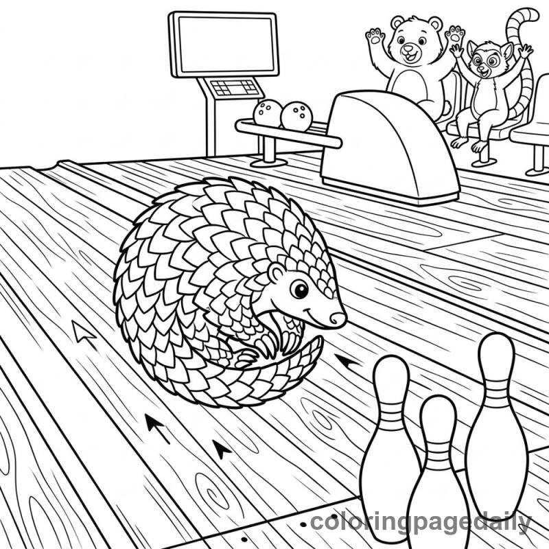 Pangolin Plays a Game of Bowling - Daily printable coloring page in Animals category