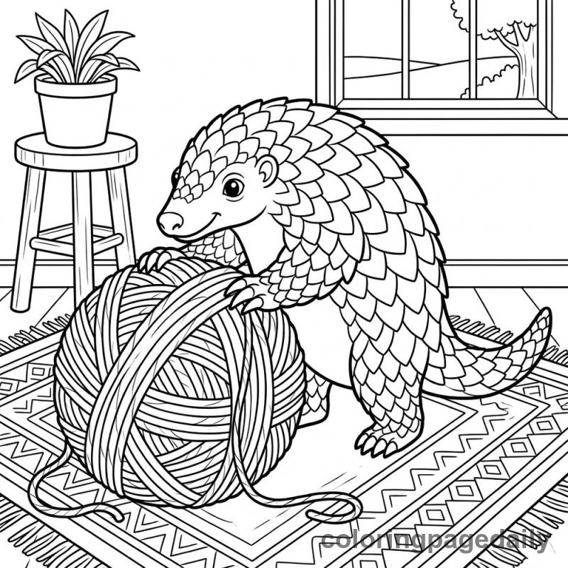 Pangolin Rolling Yarn - Daily printable coloring page in Animals category