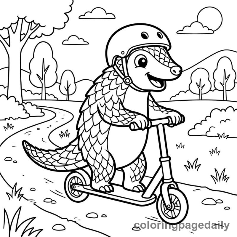 Pangolin Scooter Ride - Daily printable coloring page in Animals category