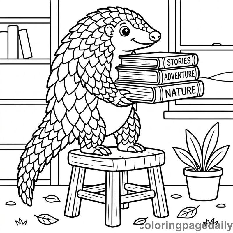 Pangolin Stacking Large Books - Colored reference example