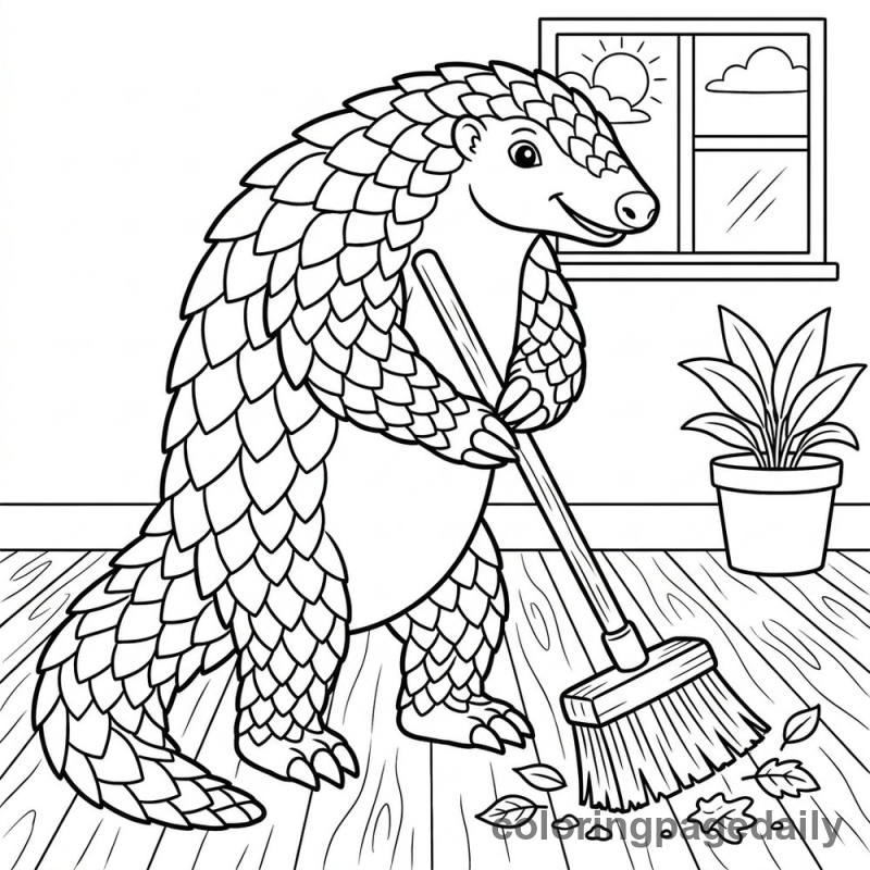Pangolin Sweeping Up - Colored reference example