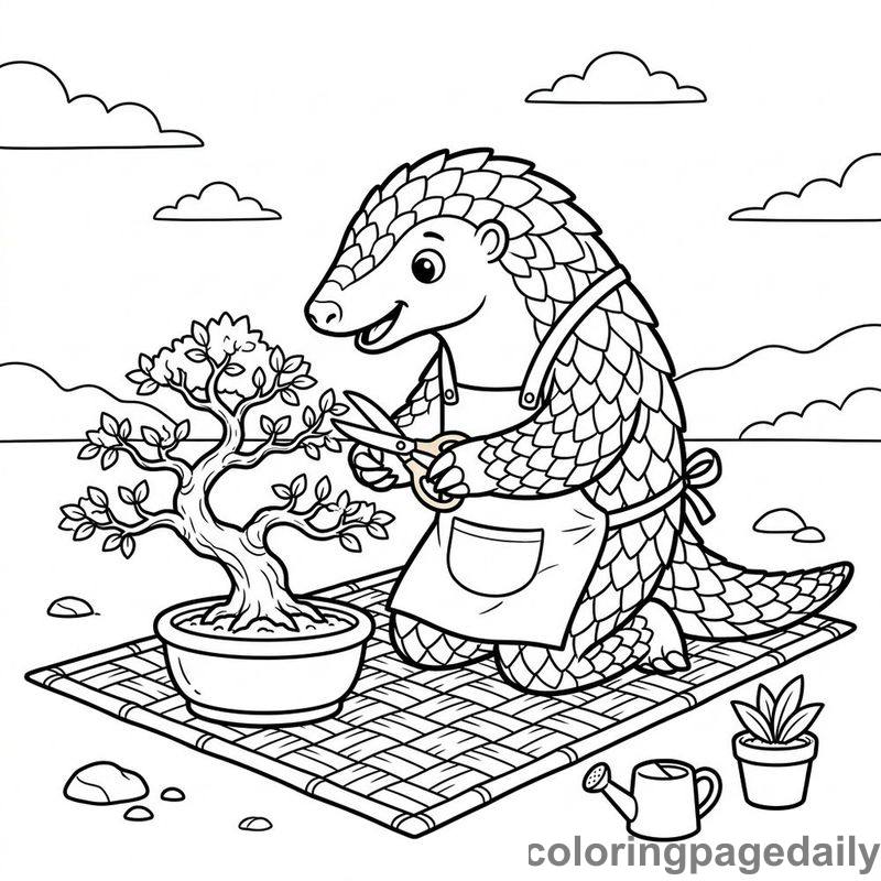 Pangolin Trimming Bonsai Tree - Colored reference example