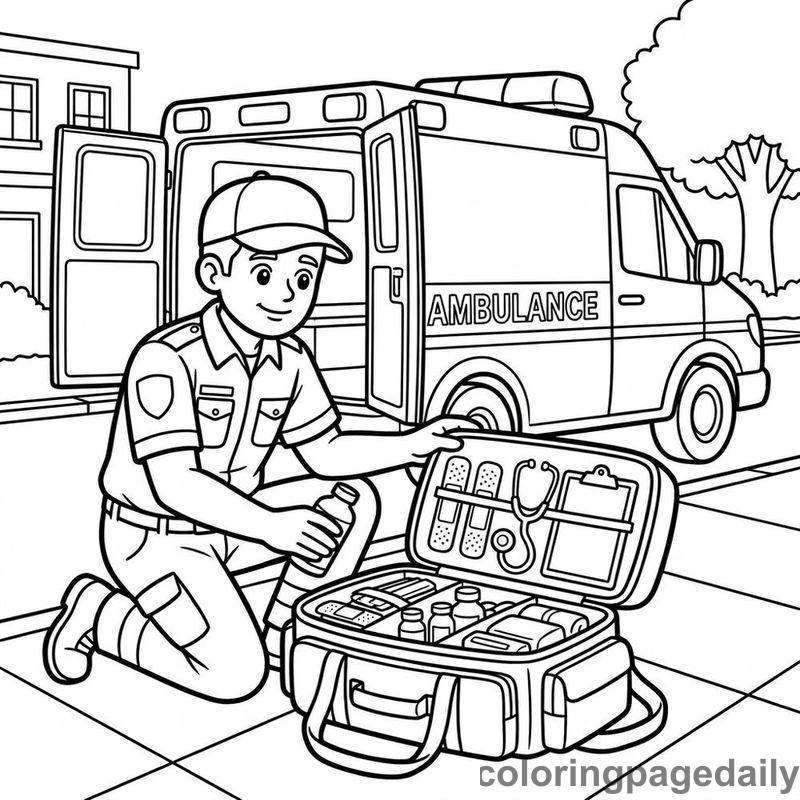Paramedic Preparing Medical Bag - Colored reference example